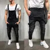 2021 High Quality Men's British Style Denim Bib Pants Full Length Jumpsuits Hip Hop Ripped Jeans Overalls for Men Streetwear 282j