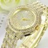 Roestvrij Staal Mannen Vrouwen Horloges Mode Glanzende Volledige Diamant Datum Quartz Horloge Unisex Horloges Bing Bling Hip Hip Horloge G2052