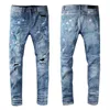 New Arrival Mens Designer Jeans Light Blue Hole Spray Paint Medal Fashion Men pants Slim Motorcycle Biker Hip Hop Pant s Top Quali267T