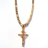 Collana a catena italiana Figaro in oro massiccio 24k GF 6mm con 24 pendenti con croce Gesù crocifisso da donna e uomo2355