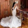 Illusion manches longues robes de mariée sirène avec dentelle jardin mariée robes de mariée sur mesure grande taille 2389