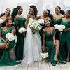 Emerald Green Bridesmaid klänning från axeln satin vår sommar bröllop gäst maid av hedersklänning anpassad plus sizeb306r