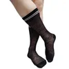 Men's Socks Wave Striped Mens Dress Suits Sheer See Through Mesh Formal Stocking Sexy Business Wedding Gifts Breathable Softy