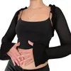 Women's T Shirts Womens Open Front Cardigan Long Sleeve Shrugs Ruffle Mesh Crop Top Outerwear