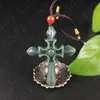 Certyfikowany 100% naturalny hetian afgański jadean rzeźbiony krzyż Naszyjnik urok biżuteria Amulet amulet Lucky228L