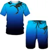 Survêtements pour hommes Survêtement d'été Scorpion 3D Imprimer T-shirt Shorts Ensembles 2 pièces Mode Streetwear Homme Sportswear Costumes Vêtements surdimensionnés