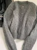 女性のニット冬のウール暖かいスリムボタンoネックショートニットウェア韓国のハラジュクファッション長袖フェイロウエラスティックコートトップ