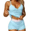 Mulheres sleepwear sexy mulheres sutiã renda pijama conjunto sem mangas colete e shorts roupa interior desgaste da família