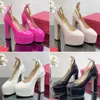Plattform Patent Leather Sandal 155mm Woman Classic Fashion Luxury Designers Dress Shoes Ankel Strap High Heeled Women Chunky Heel Sandal Party Shoes35-42 med Box