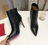 Dames Enkellaarsjes Winter Koeienhuid Zijkant elastische riem Sexy korte laarzen met hoge hakken leer Ronde kop Designer Koeienhuid Naakt Bootss schoenen EU35-43