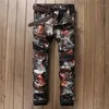 Neue Mode männer Hosen Hip Hop Fllower jeans Dünne Gerade Farbige Gemalt Streetwear Skateboard Stretch pants1280W