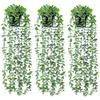 Flores decorativas 3 uds plantas de eucalipto colgantes artificiales planta falsa vegetación en maceta para la decoración de la boda de la pared del hogar