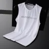 男性のTシャツの袖のないシャツを走っているジムトレーニングフィットネスコンプレスマッスルメンズベストバスケットボールタンクトップアウトドア22360i