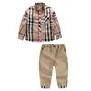 Menino roupas conjunto xadrez designer criança roupas de moda 2 peças camisas e calças material algodão infantil meninos conjuntos de roupas