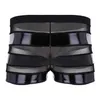 Hommes Sexy Lingerie Bikini Wetlook Faux Cuir Maille Patchwork Rayure Taille Basse Boxer Slips Sous-Vêtements Latex Culottes M-2XL Wo288u