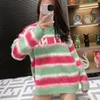 Kadın Tiftik Çizgili Jakar Sweater Pullover Premium Erkek Kız Havlu İşlemeli Mektup Gevşek Uzun Örgü Üst Dış Giyim