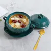 Miski w stylu europejskim ulga podwójnie ucha Bird's Nest Bowl Deser Kreatywny ceramiczny jajko na parze z pokrywką kubek srebrny