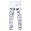 Men's Jeans Mens Autumn Denim Trousers Letter Spaper Printing Casual White Pants Male Painted Skinny Plus Size265G