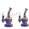 Großhandel Glasbecher-Bong Rainbow Dab Rig Bunte Glasbongs Wasserpfeifen Shisha Inline-Perc-Wasserpfeifen 14-mm-Verbindung mit männlichem Glasölbrennerrohr und trockener Kräuterschale