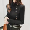 Damestruien Stijlvolle dames gebreide trui coltrui met lange mouwen effen meisje knop blouse shirt trui meisjes winterkleding