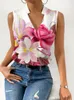 Blouses Femmes Mode Col V Sans Manches Femmes Tops Et Débardeur Imprimé Floral Femme 2023 Été Casual Bureau Vintage Chemisier Femme