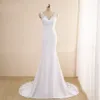 Imagens reais com decote em v sereia vestido de casamento boêmio tribunal trem renda vestido de noiva novia zíper feito sob encomenda