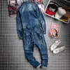 メンズジーンズの男性ファッションリッピングジャンプスーツカジュアルデニムロングスリーブジャンプスーツオーバーオールサスペンダーパンツ男性Hiphop Streetwear CL264E