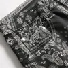 Męskie dżinsy mężczyźni Paisley Bandanna drukowana moda 3D Digital Malowane dżinsowe spodnie Slim Straight Black Spodni2264