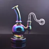 Großhandel Glasbecher-Bong Rainbow Dab Rig Bunte Glasbongs Wasserpfeifen Shisha Inline-Perc-Wasserpfeifen 14-mm-Verbindung mit männlichem Glasölbrennerrohr und trockener Kräuterschale