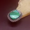 حلقات الكتلة Hermosa Jewelry Solitaire الأخضر ثنائيات العزلة الزجاجية العتيقة الفضية سحر الزفاف خاتم الفرقة للنساء Men Size 8 FQ151