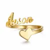 3UM gouden aangepaste spiraal ring gepersonaliseerde naam ring met hart aangepaste naamplaatje voor paar minnaar afstuderen aandenken Gift259k