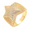 Bague pentagramme en or véritable plaqué Micro ensemble Zircon Hip Hop hommes StarRing