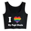 Damen Tanks Crop Top Gay Pride I Love My Papi Chulo Kawaii Weiß Ärmellose Damen Tops Blusas Mujer De Moda 2023 Verano Gym Tank Damen