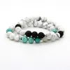 New Designs Couples Jewelry Whole 10pcs lot 8mm White Howlite Marble Stone with Turquoise Distance Lovers Bracelets230C