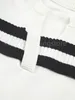 Off-the-Shoulder V-Neck Design Huvudkaraktär Stripe Cutout Knit Top 2023 New Fall Black and White Patchwork Base Top