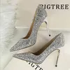 9219-1 Women Fashion Shining Sequins Sexy High-heeled Shoes Personality Shallow Pointed Toe High Heels Party Prom Single Shoes