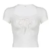 Koszulki kobiet auyiufar coquette estetyczna miękka dziewczyna biała koszulki słodkie bajki bandaż rucha z uprawy topy z krótkim rękawem chude kobiety