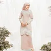 Ethnic Clothing Lace Embroidery Kebaya Muslim Women Solid Color Elegant Full Sleeve Kaftan Front Zip Nursing Friendly Islamic Abaya Dress