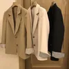 Ternos femininos manguito listra design manga longa blazers para mulher 2023 moda volta dividir lapela solto casacos mulher chique escritório senhoras sólido