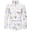 Hele heren mandarijn kraag overhemden hipster goud elanden folie print kerstoverhemd heren slim fit lange mouw smoking shir2494