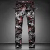 Pantalon en jean imprimé floral pour hommes, coupe cintrée, style hip hop, jogging en denim peint, tenue de club, personnalité, pantalon233t