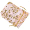 Jewelry Pouches 200Pc 7X9cm Rose Organza Drawstring Gift Bags Wedding Xmas Party Gifts Pink