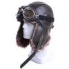 Chapéus bomber de inverno de pelúcia, protetor de orelha russo, ushanka com óculos, chapéu piloto de caçador, couro sintético, pele de neve, ly1912296z