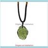 Pendants Jewelry 5-7g natural Green Aerolite Charm Czech Crystal Stone Pendant Energy Moldavite Necklace With chain rope277m