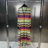 Casual jurken PREPOMP 2023 herfstcollectie lange mouw V-hals kleurrijke gestreepte mesh maxi-jurk dames