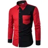 Red Black Patchwork Shirt Men 20202Autumn New Slim Fit Mens Dress Shirts Casual Business Social Shirt Male Hit Color Chemise 3XL286f