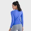 L018 Long Sleeve Shirt Slim Fit Yoga Tops Side Worist Elastic Folds 스웨트 딸기 티셔츠 신축성 피부 친화적 인 피트니스 여성 스포츠 탑