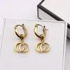 Retro Long Circular Stud Earring Pendant Earrings For Women's Rhinestones Double Letter Hollowed Out örhängen Designerörhängen