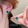 Boucles d'oreilles de collier Set S925 Needle Emerald Diamond Square Stud Two-Piece Trend Elegant Party Bielry Choker pour femme