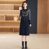 Black Vintage Casual Graphic Sweaters Dress 2023 Women Designer O-Neck Slim Fit Stylish Party Knitted jumper Dresses Long Sleeve Autumn Winter Vacation Midi Frocks